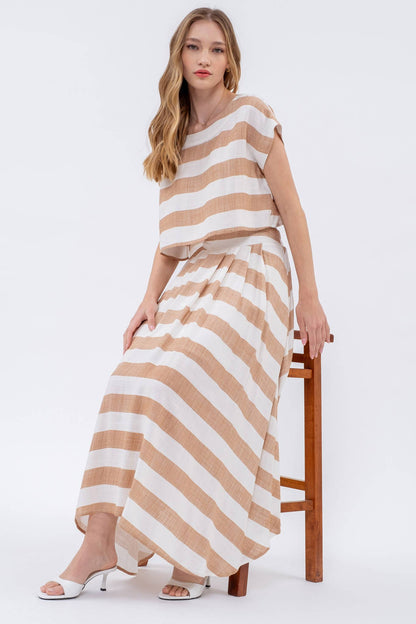 STRIPE HANDKERCHIEF MIDI SKIRT + Crop Tee (Set)