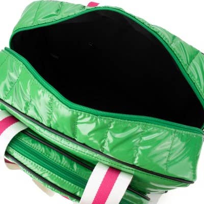 Puffer Pickle Ball Tote Green with Pink Stripe