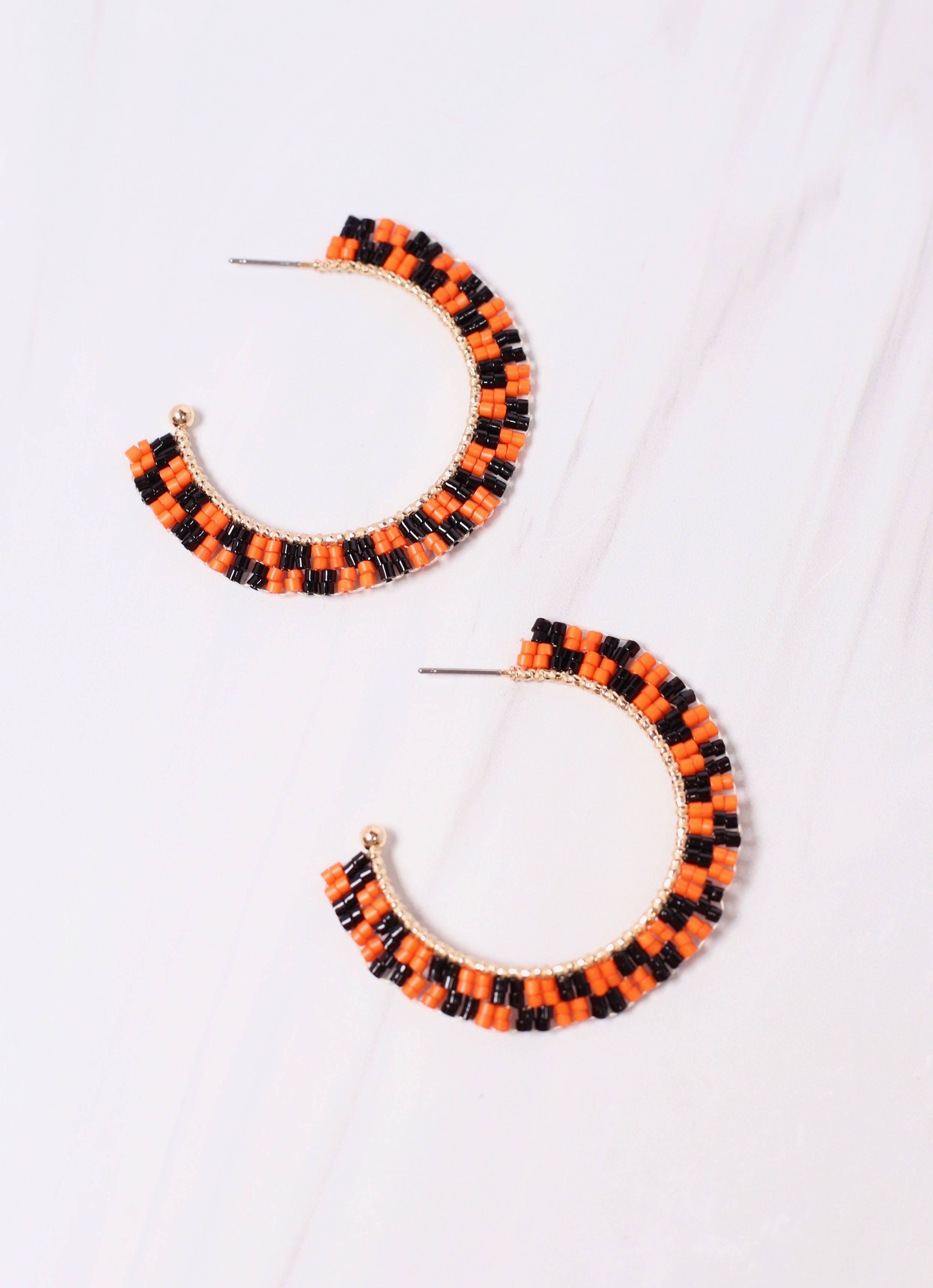 Waller Beaded Hoop Earring ORANGE BLACK