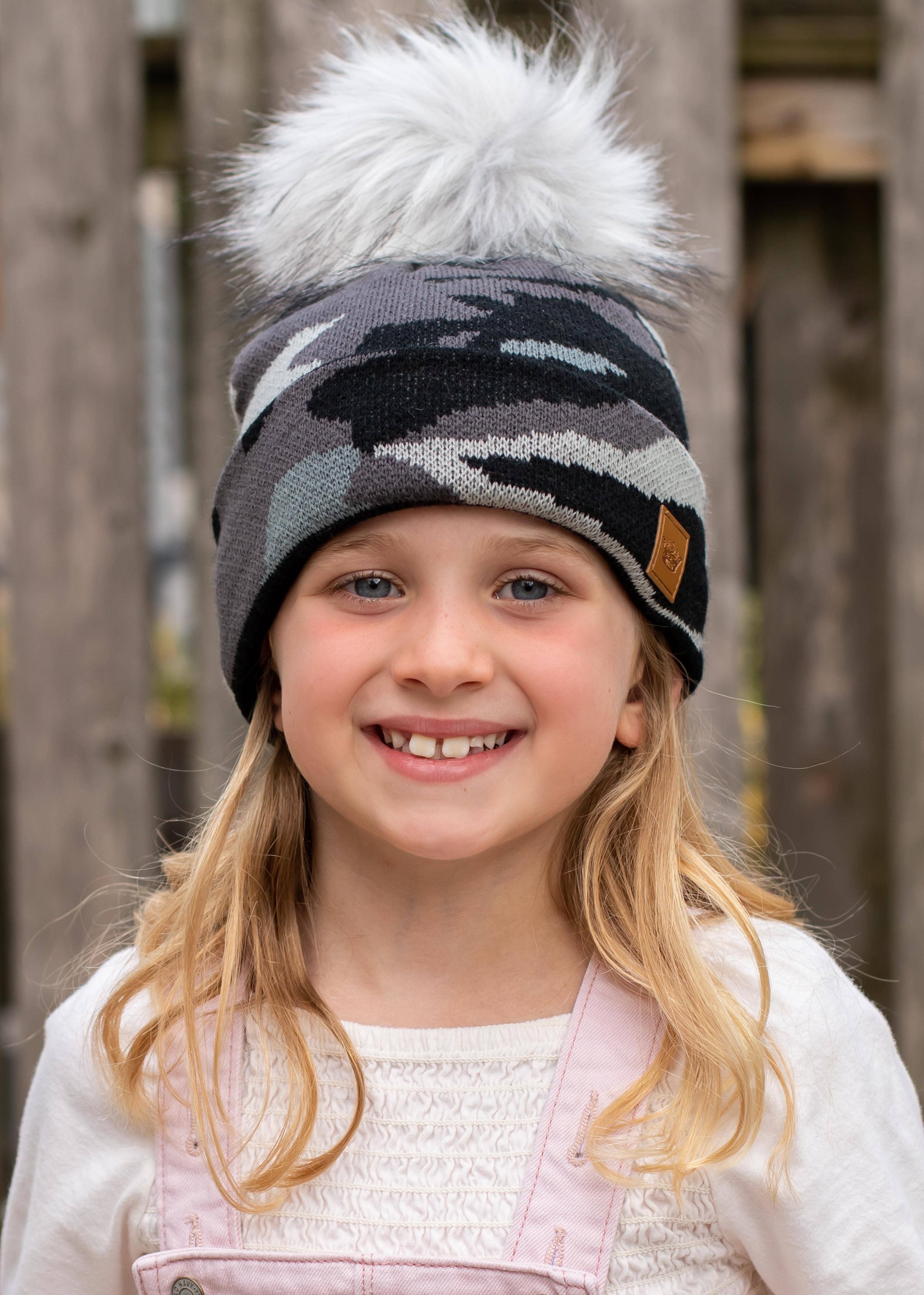 KIDS Grey Camo Pom Hat