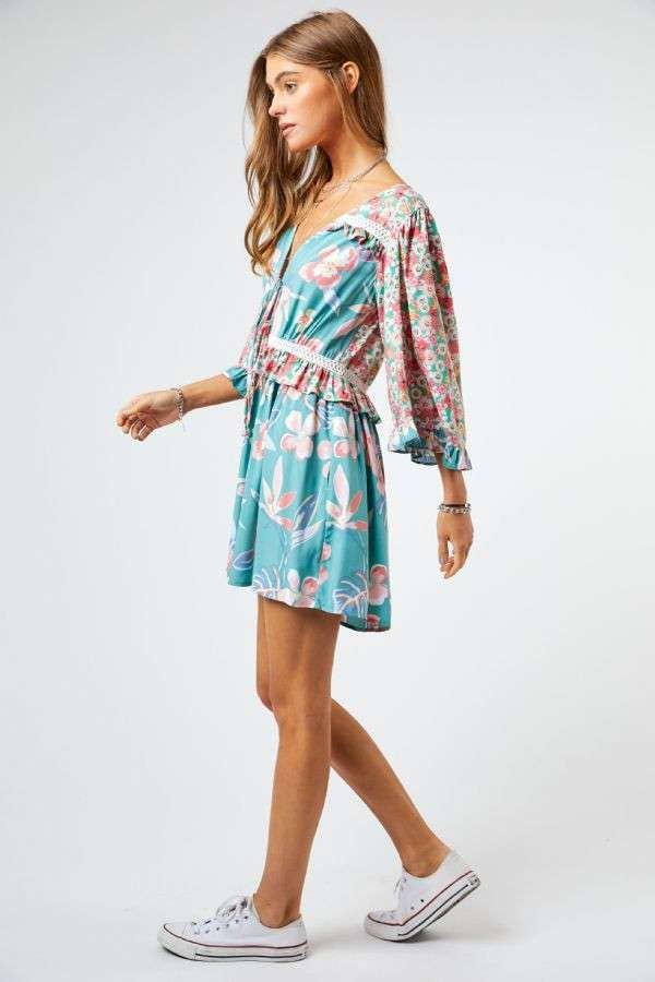 FLORAL PRINT TIE FRONT ROMPER