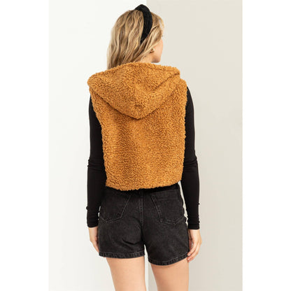 COMFORT CUTIE FLUFFY FULL ZIP CROPPED HOODED VEST