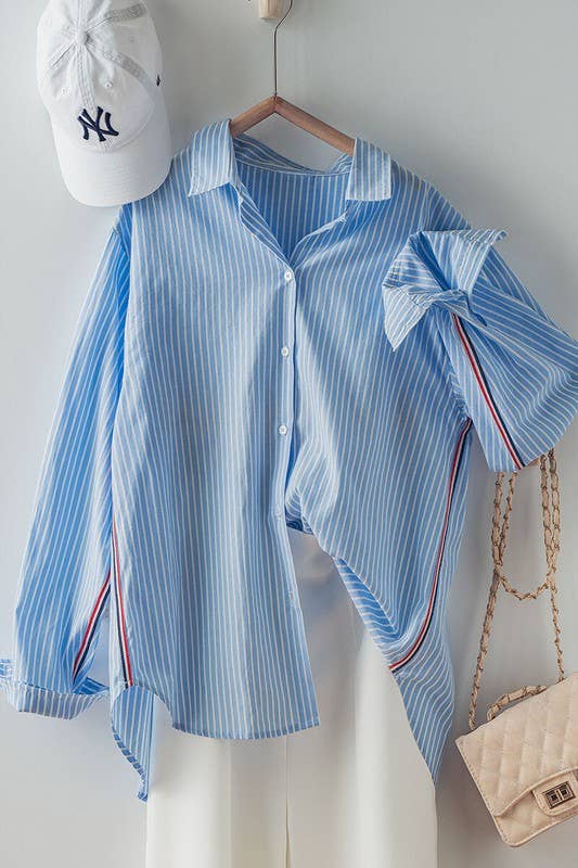 LOOSE FIT BUTTON DOWN STRIPE SHIRT