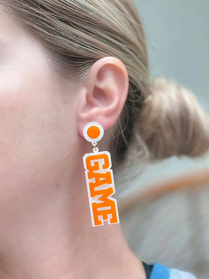 'Game Day' Statement Dangle Earrings - White & Orange