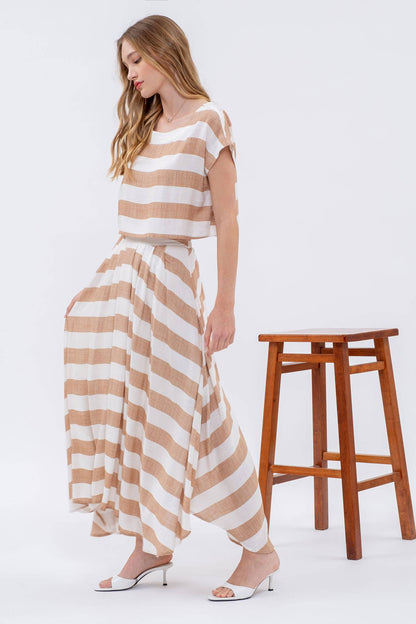 STRIPE HANDKERCHIEF MIDI SKIRT + Crop Tee (Set)