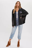 SLOUCHY WAFFLE KNIT JACKET: NAVY / M/L