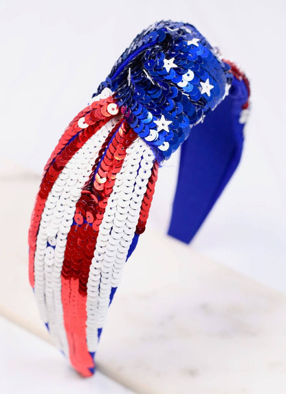 Sparklers Sequin Headband RED WHITE BLUE