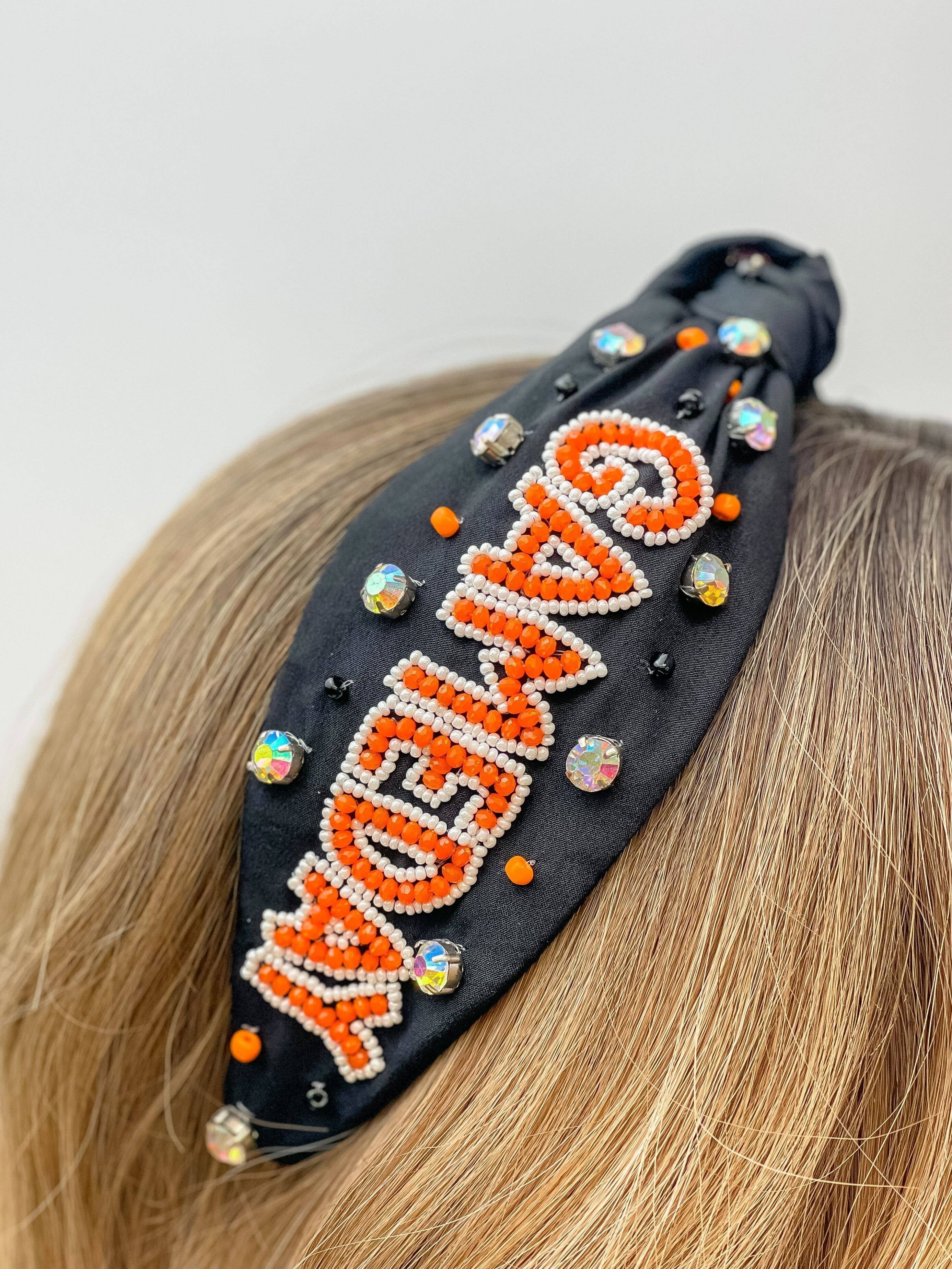 'Game Day' Embellished Headband - Orange & Black