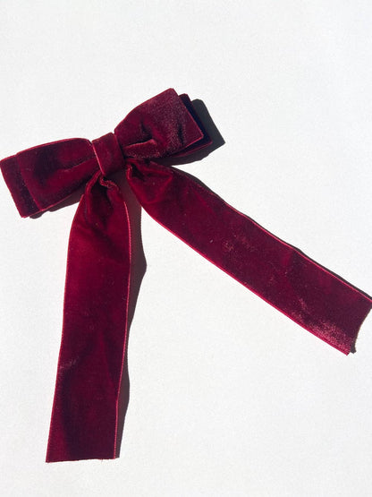 Classic Velvet Hair Bow Barrette: Red