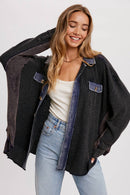 SLOUCHY WAFFLE KNIT JACKET: NAVY / M/L