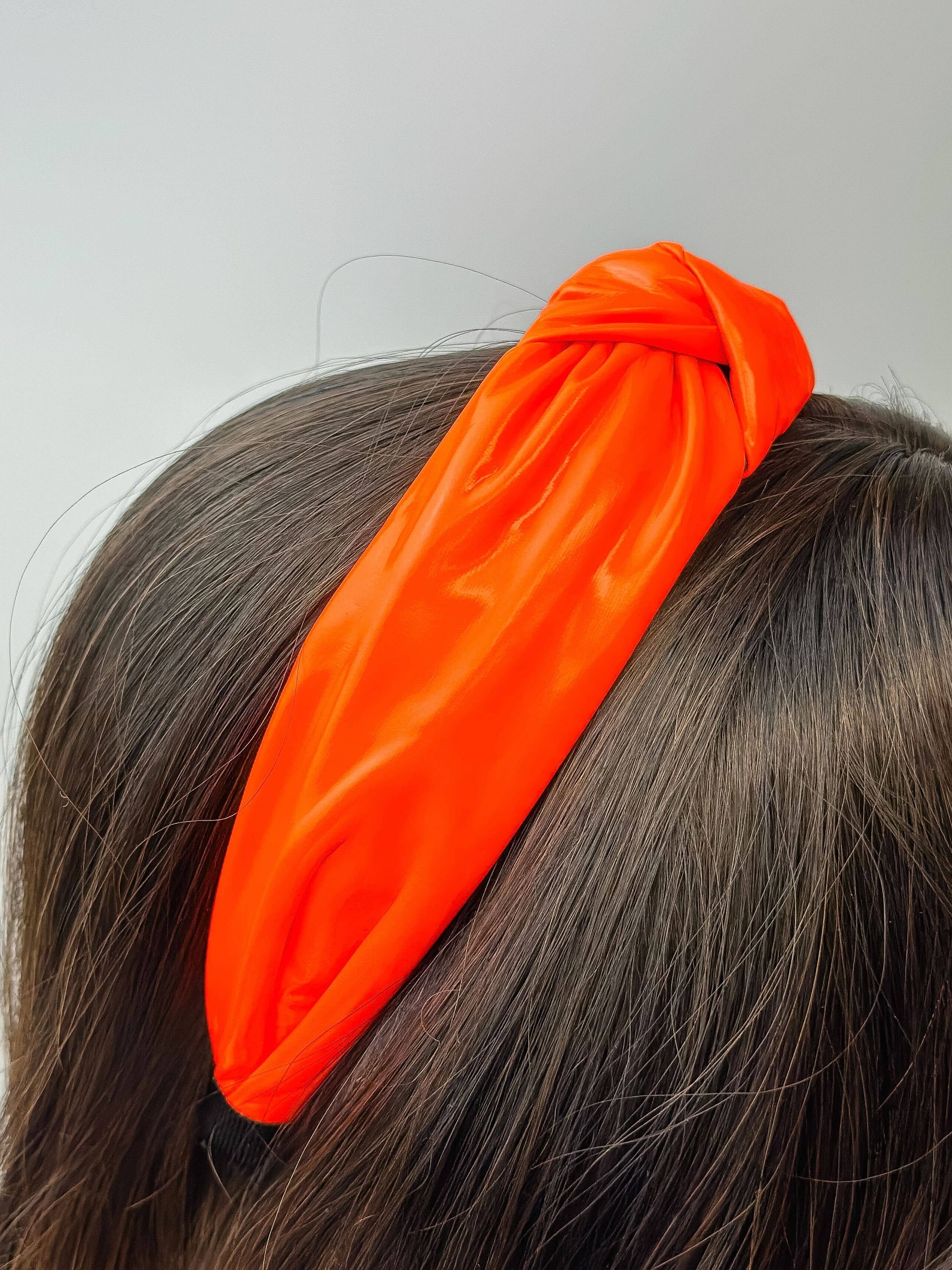 Shiny Neon Orange Top Knot Headband